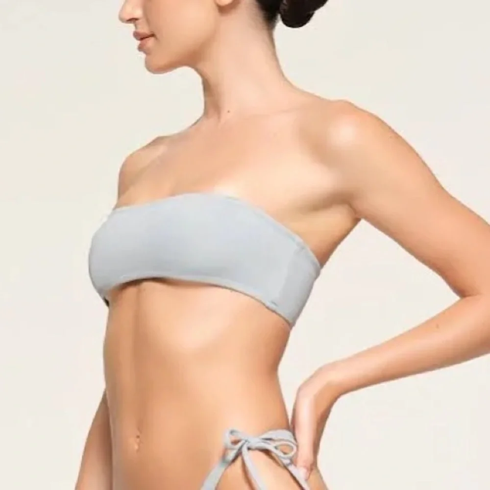 New Skims Micro Bandeau Bikini Top Swim Faded Denim Blue Sz S